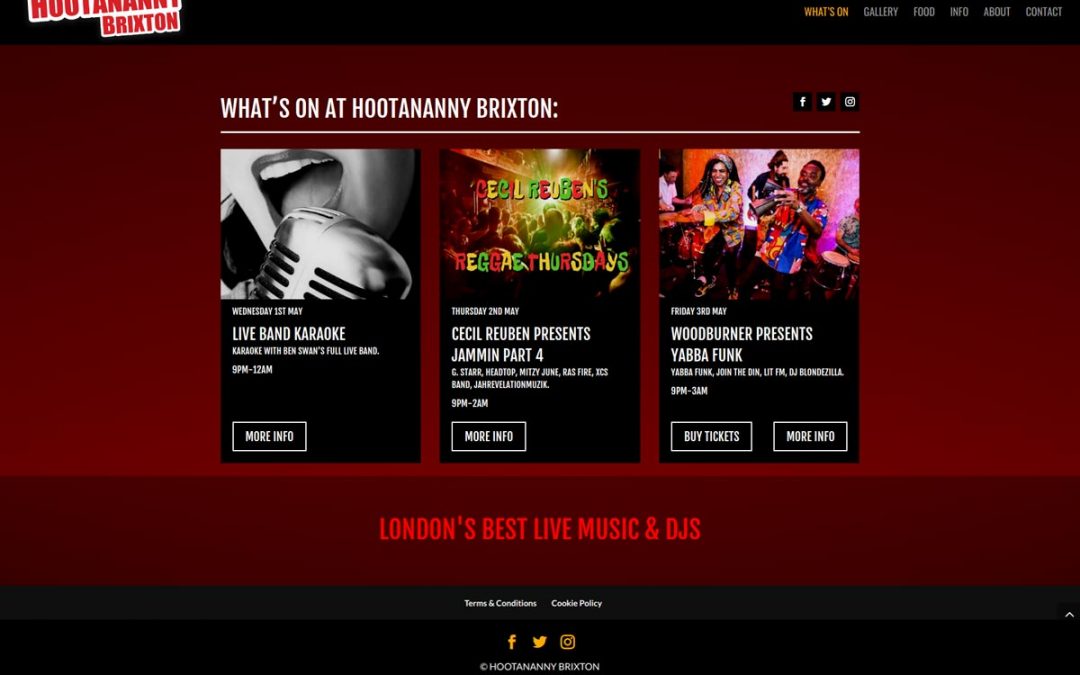 Hootananny Brixton, Music Venue, Restaurant & Pub Web Design